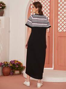 Seusyu Abito Patchwork Con Stampa Geometrica A Blocchi Di Colore - nero - Visualizzare 2