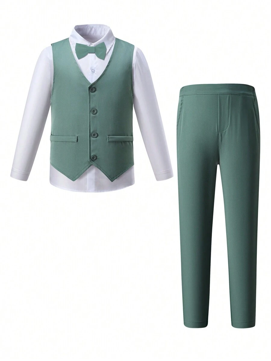 SHEIN Bộ 2 áo vest xanh trang trọng dành cho bé trai tuổi teen, thích hợp cho tiệc tùng, đám cưới, sự kiện ngày lễ - Màu xanh ngọc - Xem 1