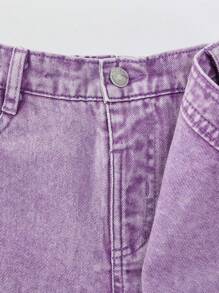 SHEIN Jupe-short en jean teinte pierreuse violet avec poches plates, deux en un Y2K pour jeunes filles - Prune - Voir 3