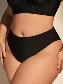 SHEIN Swim Curve 大码女式纯色比基尼泳裤，三角形和四角比基尼泳裤夏季 - 黑色 - 查看 3