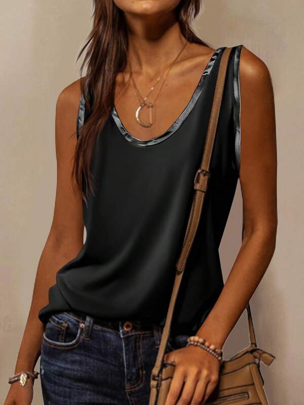 EMERY ROSE Color-Block Edging Casual Tank Top