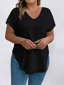 EMERY ROSE Plus Size Solid Color V-Neck Short Sleeve Casual T-Shirt