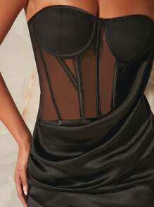 Hauture Draped Overlay Split Thigh Tube Bustier Dress