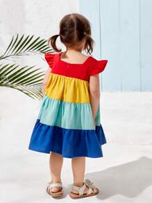 SHEIN Baby Girl Rainbow Color Block Short Sleeve Flying Dress For Summer Holiday - Multicolor - View 2