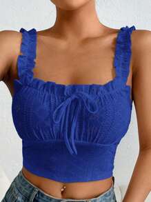 SHEIN EZwear Einfarbiges Durchbrochenes Besticktes Schnür-crop Tank Top
