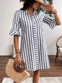 EMERY ROSE Women's Striped Shirt Dress - Blue and White - View 6
