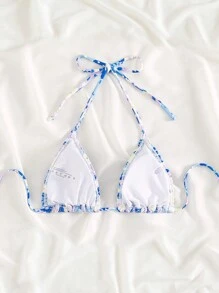 Swim Mod Flower Print Halter Neck Bathing Suit Bikini Top For Swimming, Vacation, Summer Beach - Multicolor - View 2