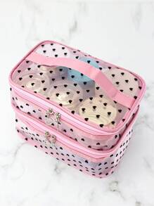 簡約時尚大容量雙層化妝包，便攜式收納包，盥洗包 - 彩色 - 查看 3