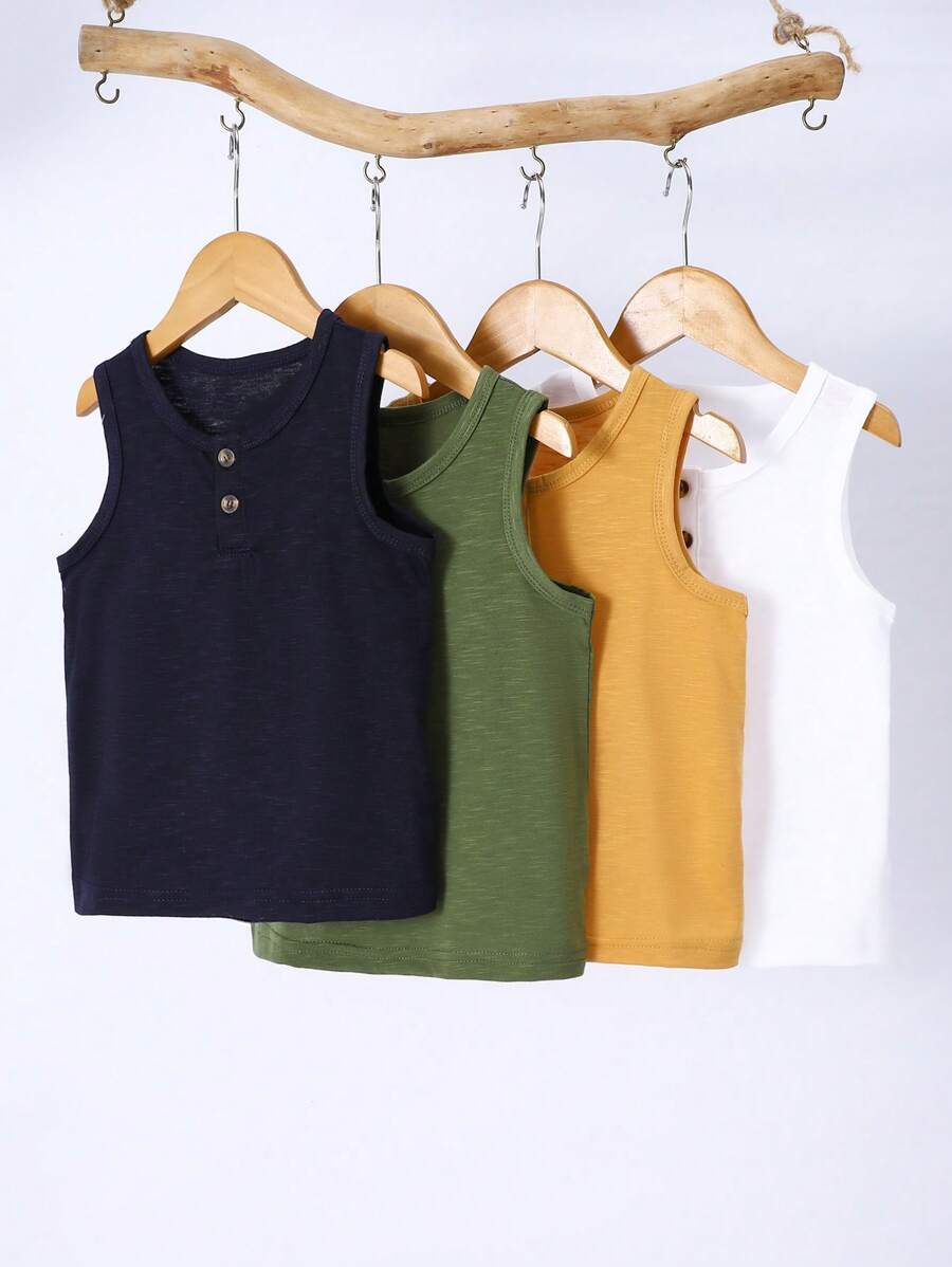 SHEIN Baby Boy Spring/Summer Daily Casual Round Neck Vest 4pcs/Set