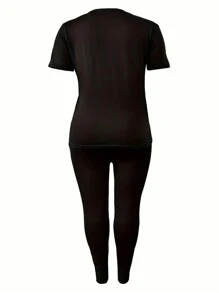 SHEIN Plus Size Casual Two Piece Set With Slogan Print