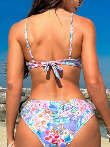 SHEIN Swim Floral Patterned Bikini Set With Spaghetti Straps Summer - Multicolor - View 6