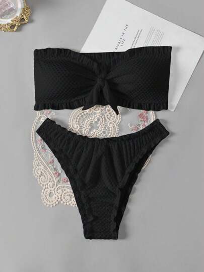 Summer Beach Women's Solid Color Textured Bikini Set