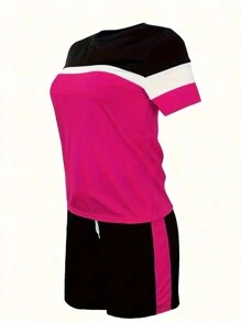 SHEIN Conjunto informal de dos piezas con bloques de color talla grande para el verano