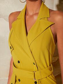 L'Amorae Women's Solid Color Sleeveless Trench Coat With Double-Breasted Buttons And Waist Belt - Lime Green - View 5