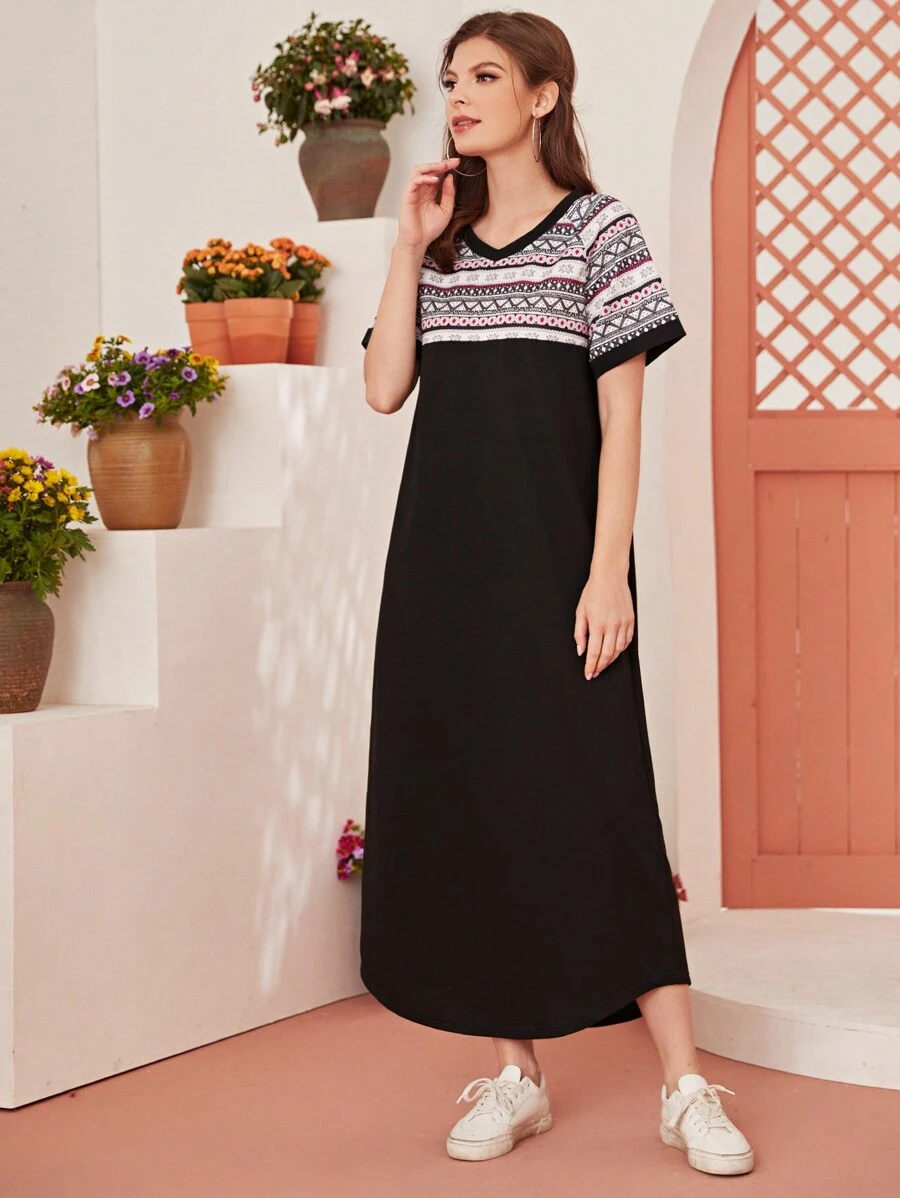 Seusyu Abito Patchwork Con Stampa Geometrica A Blocchi Di Colore - nero - Visualizzare 1