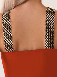 Swim Lushoire Patchwork Weave Strap Tankini Set Summer - Rust Brown - View 6