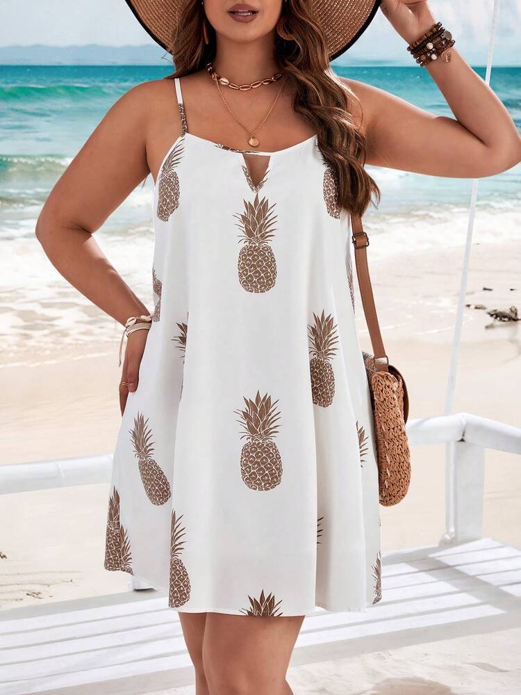 Plus Size Holiday Pineapple Print Cami Dress