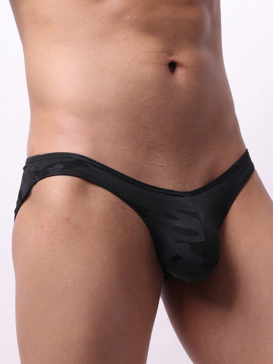 Men's Camouflage Mesh Triangle Underwear - Black - View 1