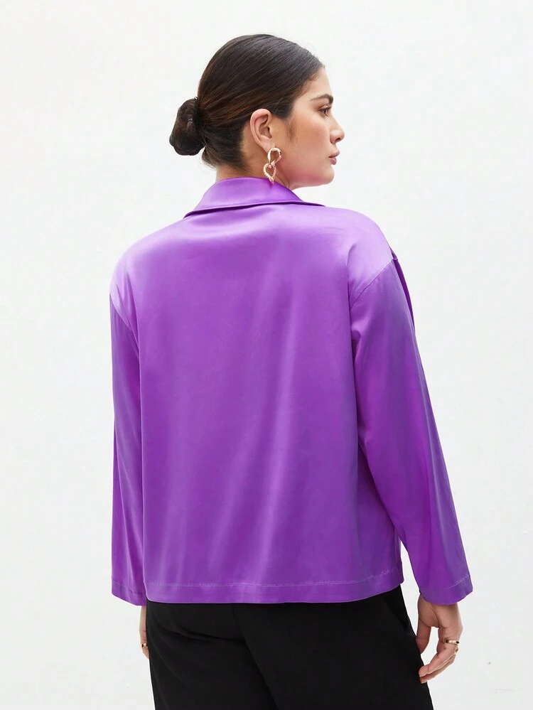 Plus Size Turn-Down Collar Fashion Long Sleeve Shirt