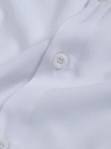 Manfinity Mode 男士纯色纽扣衬衫，修身长袖纯白色工作商务休闲衬衫，适合丈夫，秋季 - 白色 - 查看 5