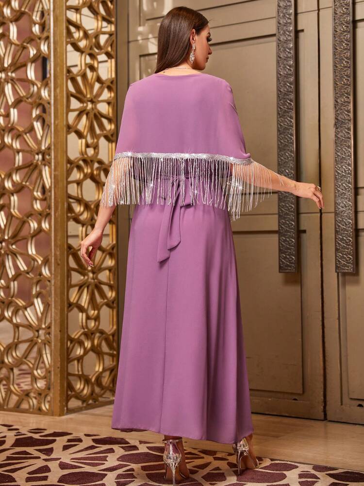 Solid Color Back Tie Long Dress