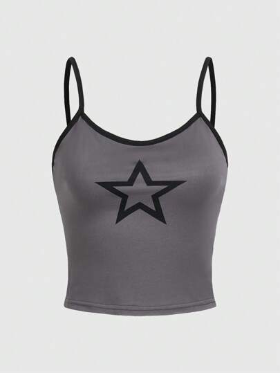 Grunge Punk صدرية كامي بطباعة قمر شريط متباين