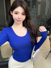 DAZY 女士修身长袖罗纹T恤，秋季服装，返校服装