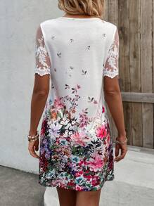 EMERY ROSE Blume Muster Mesh Kleid Mit Kurzen Ärmeln Für Damen