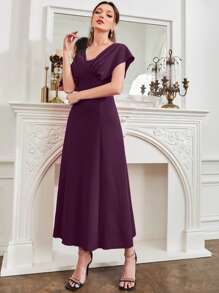Modelyn Solid Color Cinching Waist Casual Dress - Red Violet - View 5