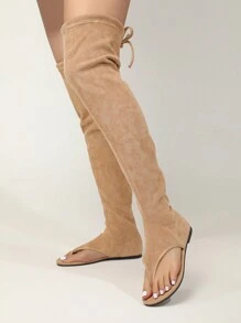 Botas sandalias planas tipo chanclas de material de imitación para mujer - Caqui - Ver 1