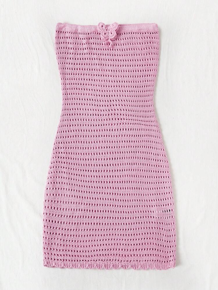 Women's Strapless Sweater Dress With 3d Decoration