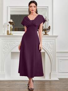 Modelyn Solid Color Cinching Waist Casual Dress - Red Violet - View 3