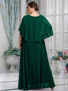 UNITHORSE Đầm phù dâu bằng chiffon thêu hoa thanh lịch, cổ tròn, cỡ lớn dành cho nữ. - Màu xanh lá cây đậm - Xem 3