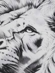 Manfinity LEGND Men's Lion Printed Round Neck T-Shirt, Men White Graphic Tee, 3d Lion Shirt, Graphic Tees - White - View 4