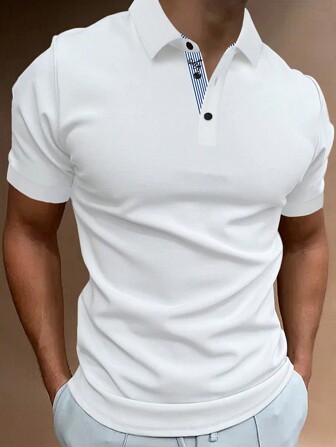 Manfinity Mode Men's Striped Patchwork Polo Shirt With Letter Embroidery