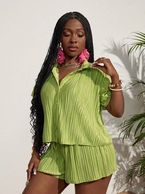 Slaydiva Ensemble De Chemise À Rayures Et De Shorts Pour Femmes, Style De Vacances Avec Détails Surpiqués