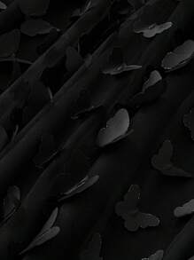 SHEIN Unity 萬聖節女款黑色網紗蝴蝶布料派對裙 - 黑色 - 查看 3