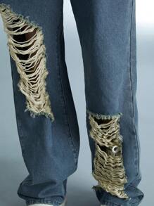 Forever 21 Y2k Vintage Distressed Hollow Out Motorcycle Style Denim Pants For Women