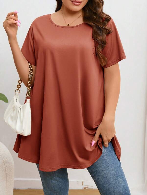 SHEIN Langärmliges T-shirt Mit Kreuzdesign Für Frauen In Großen Größen Und Fester Farbe