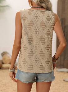 SHEIN LUNE Loose Fit V Neck Ripped Sleeveless Tank Top For Casual Wear Country Concert Tops - Khaki - View 2