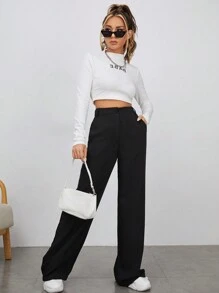 EURMUSE High Waist Wide Leg Trousers - Black - View 4