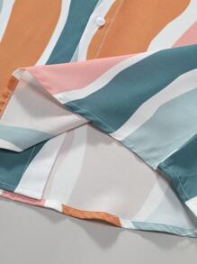 Men's Striped Print Casual Commuter Short Sleeve Shirt - Dark Green - View 4