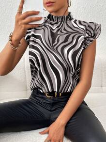 SHEIN Privé Damen Hemd mit Stehkragen, Farbblöcken und Streifen, Kurzarm