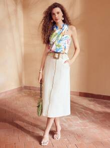 MOTF PREMIUM TROPICAL PRINT RUCHED CROSS WRAP BLOUSE - Multicolor - View 7