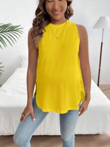 SHEIN Top sin mangas de lactancia de color liso para maternidad - Amarillo - Ver 3