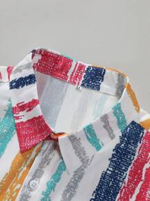 Men's Contrast Color Striped Button Front Short Sleeve Shirt