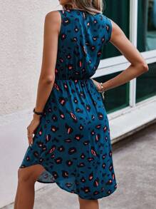 SHEIN LUNE Leopard Print Sleeveless Kimono Waist Dress - Royal Blue - View 2