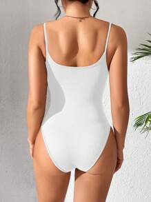 SHEIN PETITE Body Sem Mangas Com Alças Finas E Cor Sólida - Branco - Ver 2