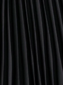 SHEIN Unity 加大码纯色蘑菇褶下摆长款连衣裙女装 - 黑色 - 查看 4
