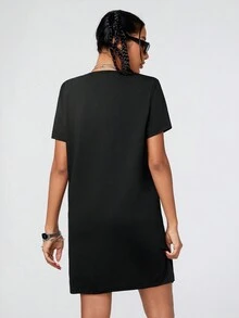 Muchica Zabytkowy Nadruk Orła Zakłopotany Sukienka koszulkowa